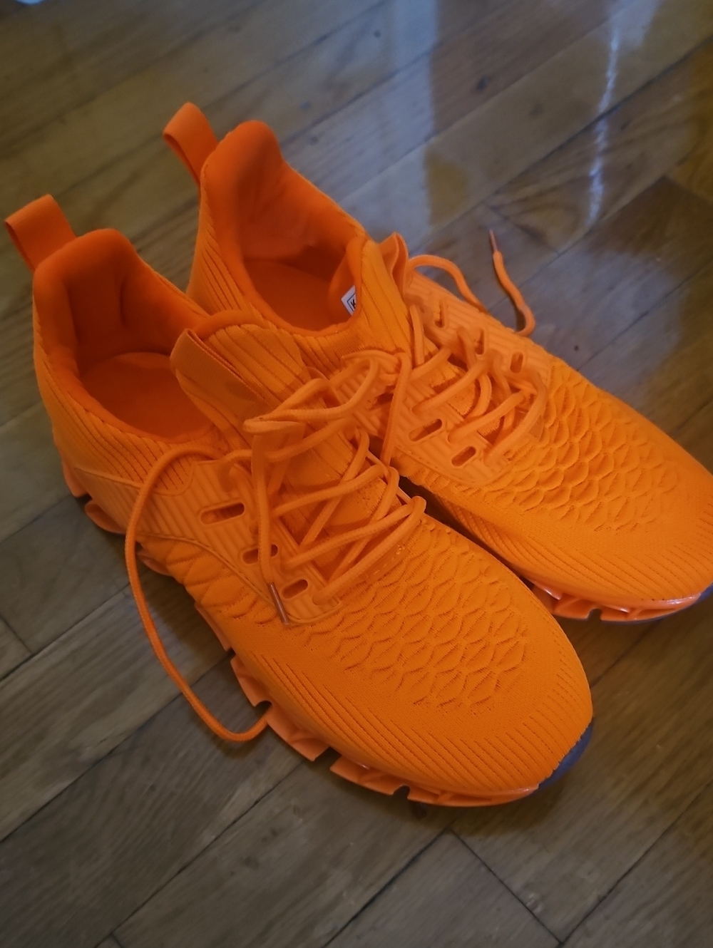 Ladies Orange Knit Athletic Sneakers